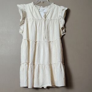 Andree By Unit White/Tan Striped Almost Sleeveless Midi Dress W Front Tie 1X